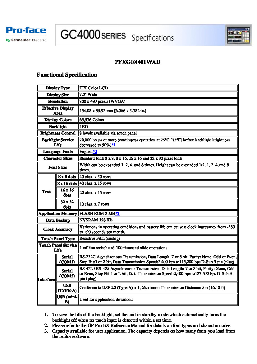 First Page Image of PFXGE4401WAD Specifications.pdf